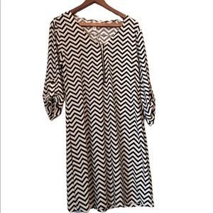 Tacera Chevron Print Black and Taupe Dress